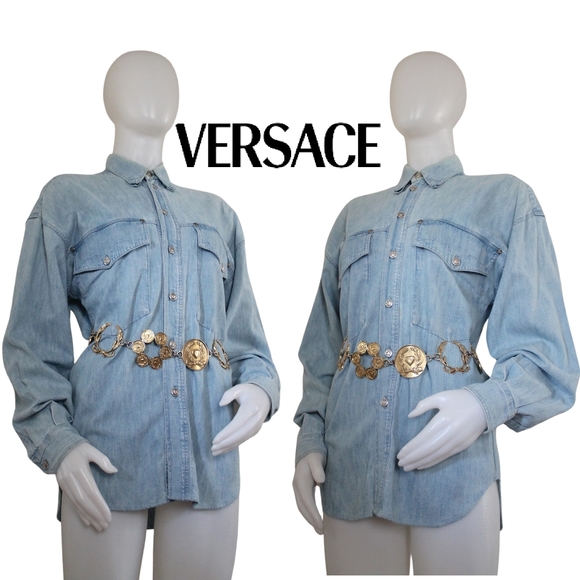 Versace Tops - 💙 Vintage '90s Versace Denim Western Button-Down Shirt